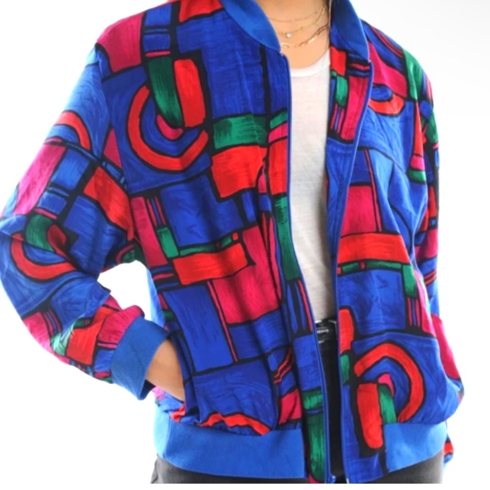 Vintage Teddi Abstract Picasso Vibrant Lightweight Full Zip Jacket Size 20 - Picture 2 of 7